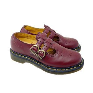 Dr Martens Womens 20159 Red Leather Round Toe Double Buckle Mary Jane Shoes Sz 8